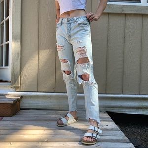 american eagle ripped high-rise boyfriend jeans